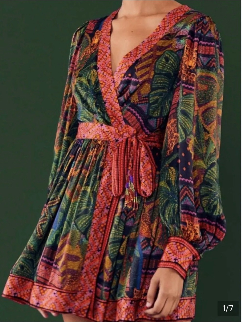 Farm Rio Multicolor Printed Wrap Mini Dress with Tie Waist